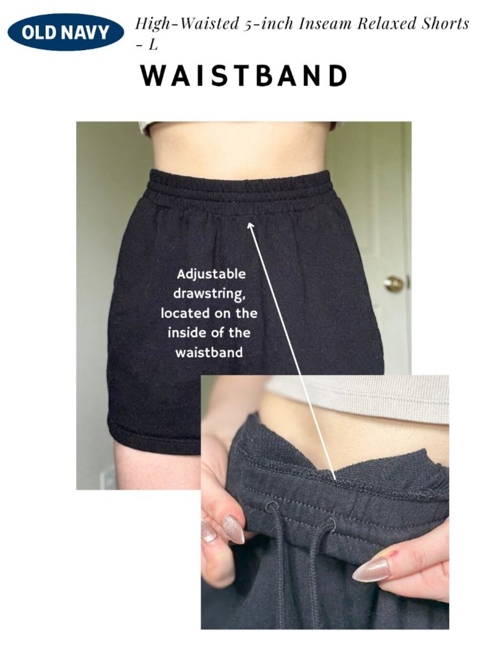 Old Navy Black High Rise Comfort Waist Terry Shorts Drawstring - L - Picture 2 of 10